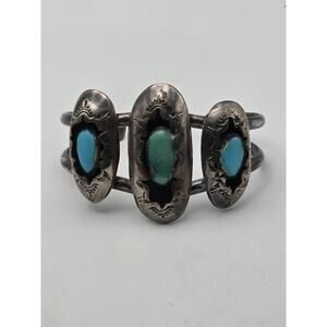 Vintage Navajo Style Sterling Silver Turquoise Cuff Bracelet